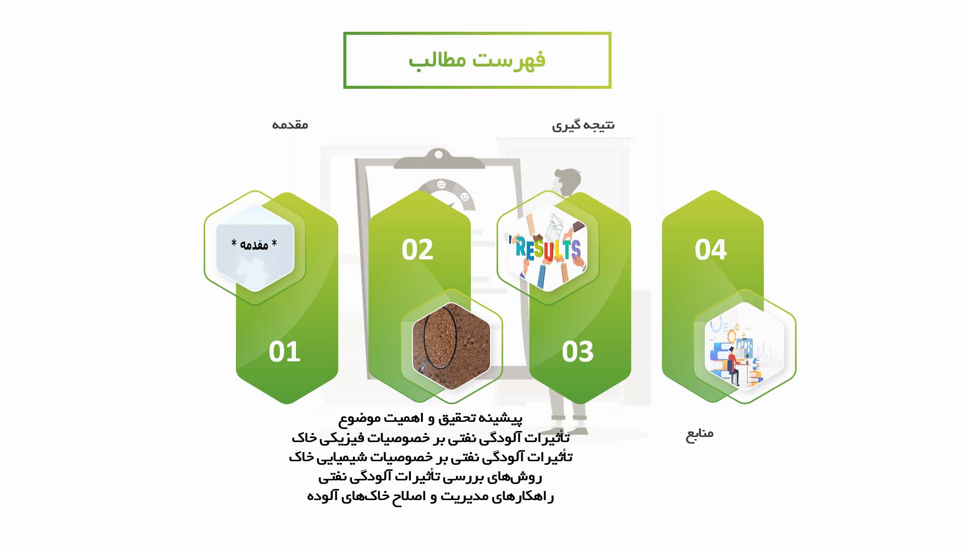 پاورپوینت در مورد اثرات آلودگی نفتی بر خواص فیزیکی و شیمیایی خاک